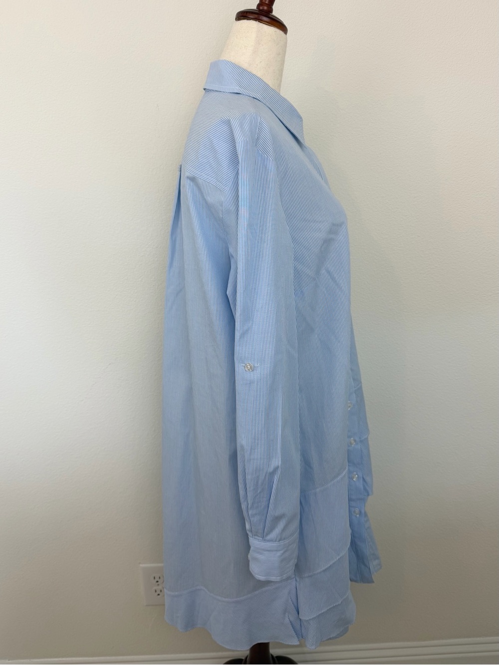 Finley Jenna Striped Cotton Chambray Ruffle Shirtdress Womens Blue White - Picture 9 of 16